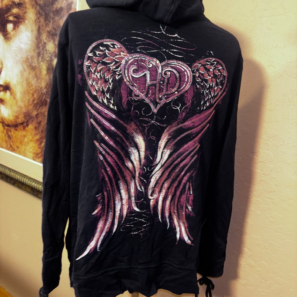 Harley-Davidson Black and Pink zip up Hoodie with angel wings on back size 1W